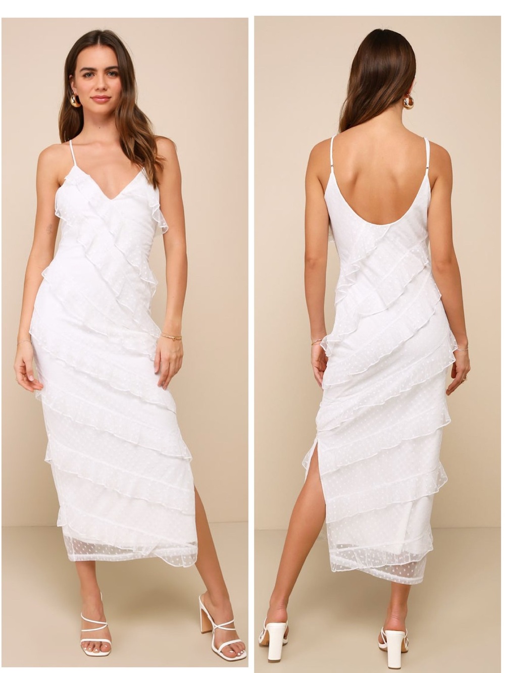 Lulus More Than Gorgeous White Mesh Ruffled Swiss Dot Midi Dress Size Small NWT